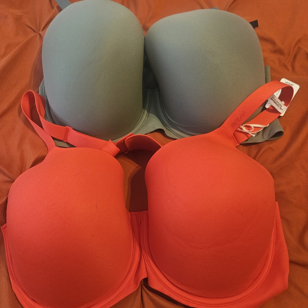 aerie Smooth T-Shirt Bra in Red and Gray